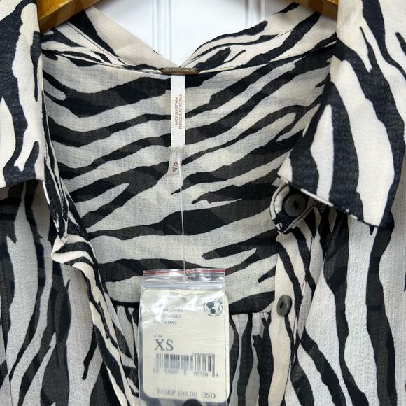 NWT Free People Ciara Black White Zebra Animal Print Sheer Button Up Blouse XS - Picture 9 of 15